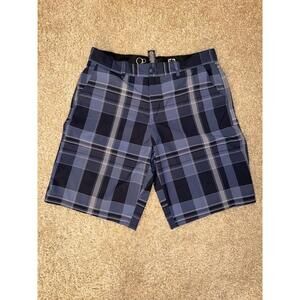 OP Ocean Pacific Mens 34 Hybrid Board Shorts Plaid Blue 4-Way Stretch